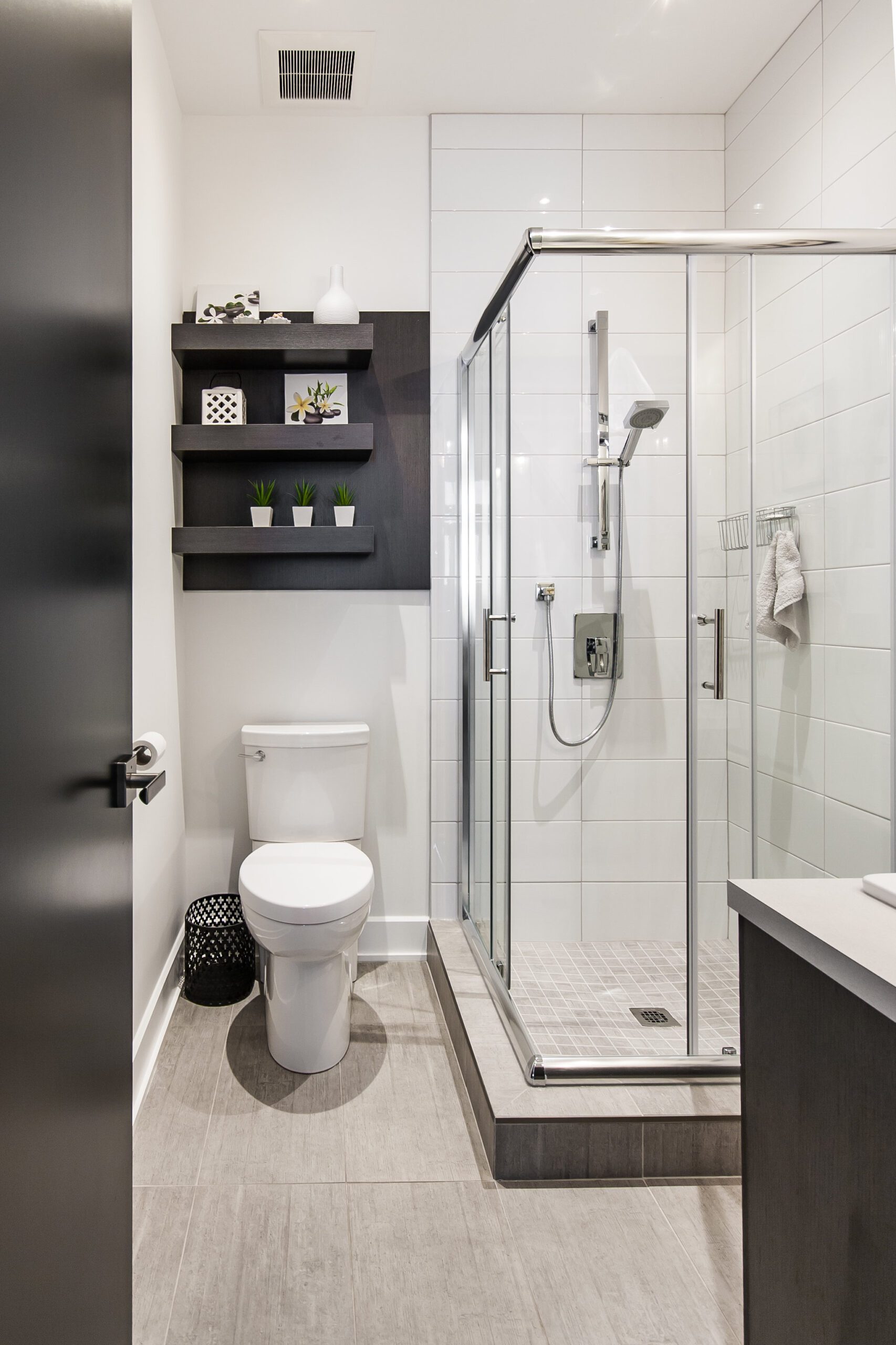 Grande douche vitrée et toilette