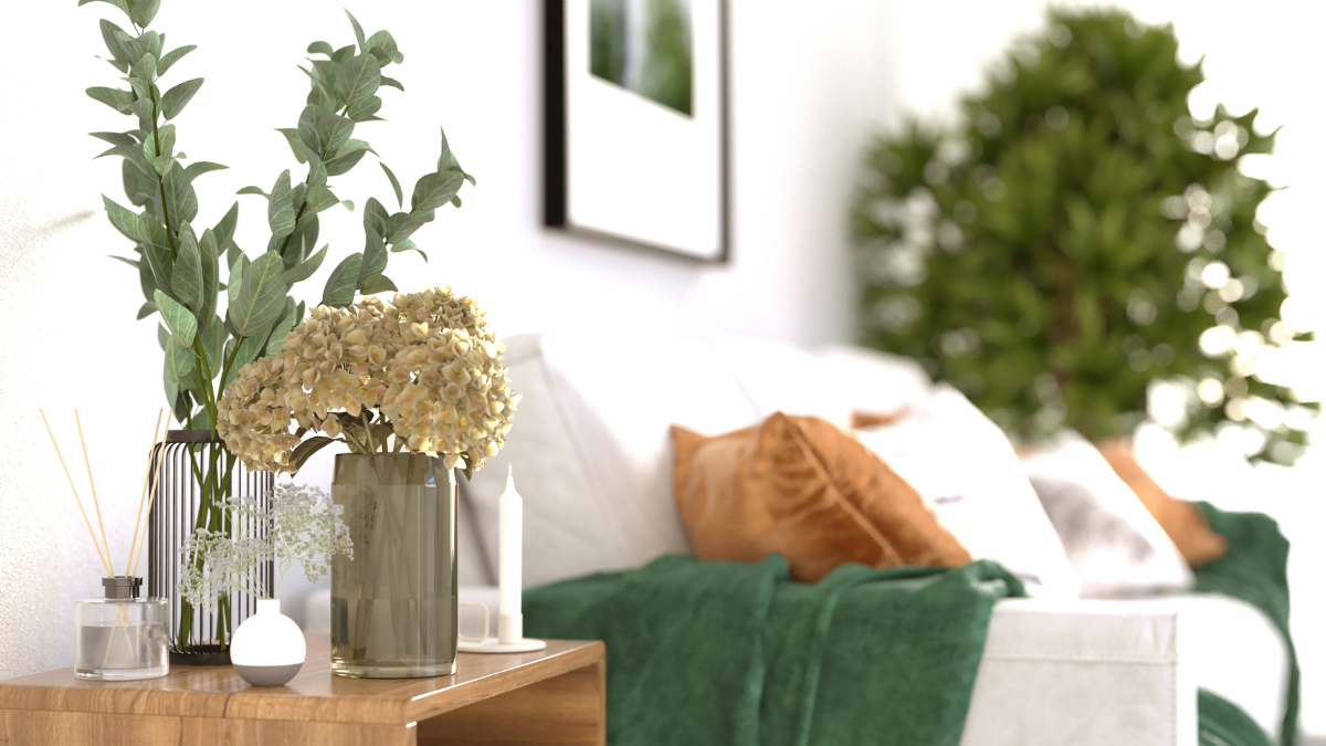 Décoration intérieure dans les teintes de vert et de taupe