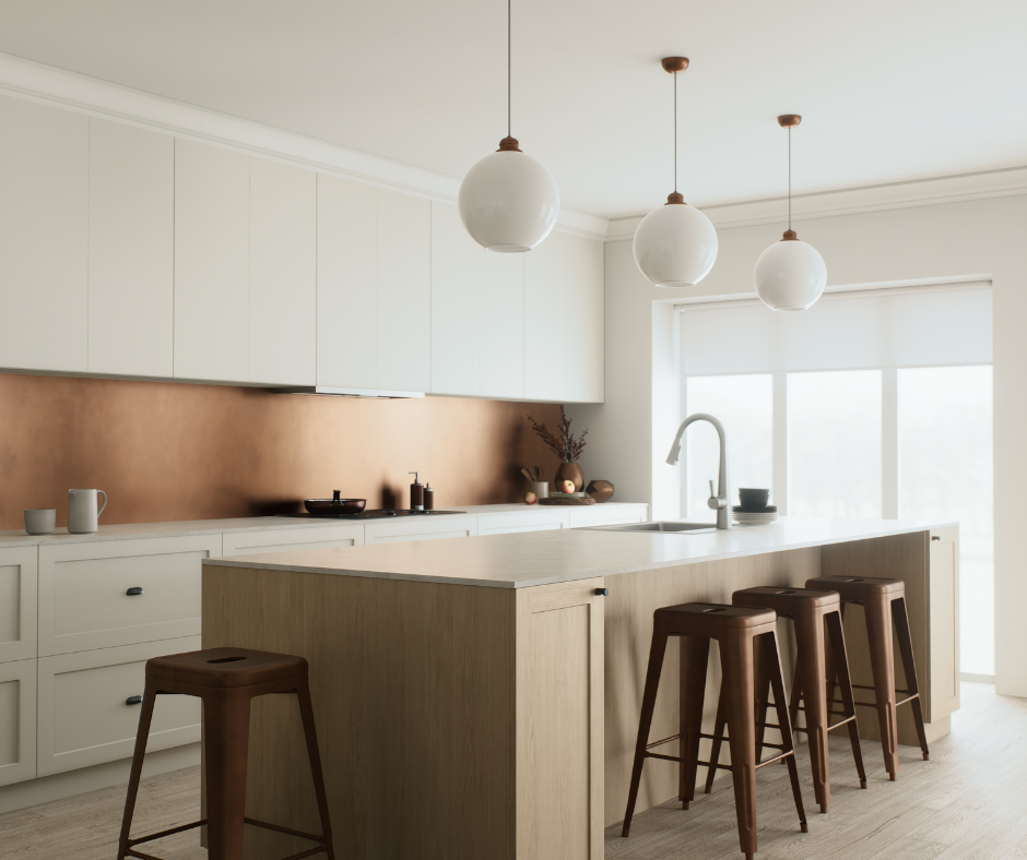 cuisine moderne et chaleureuse blanche avec accents terra cota
